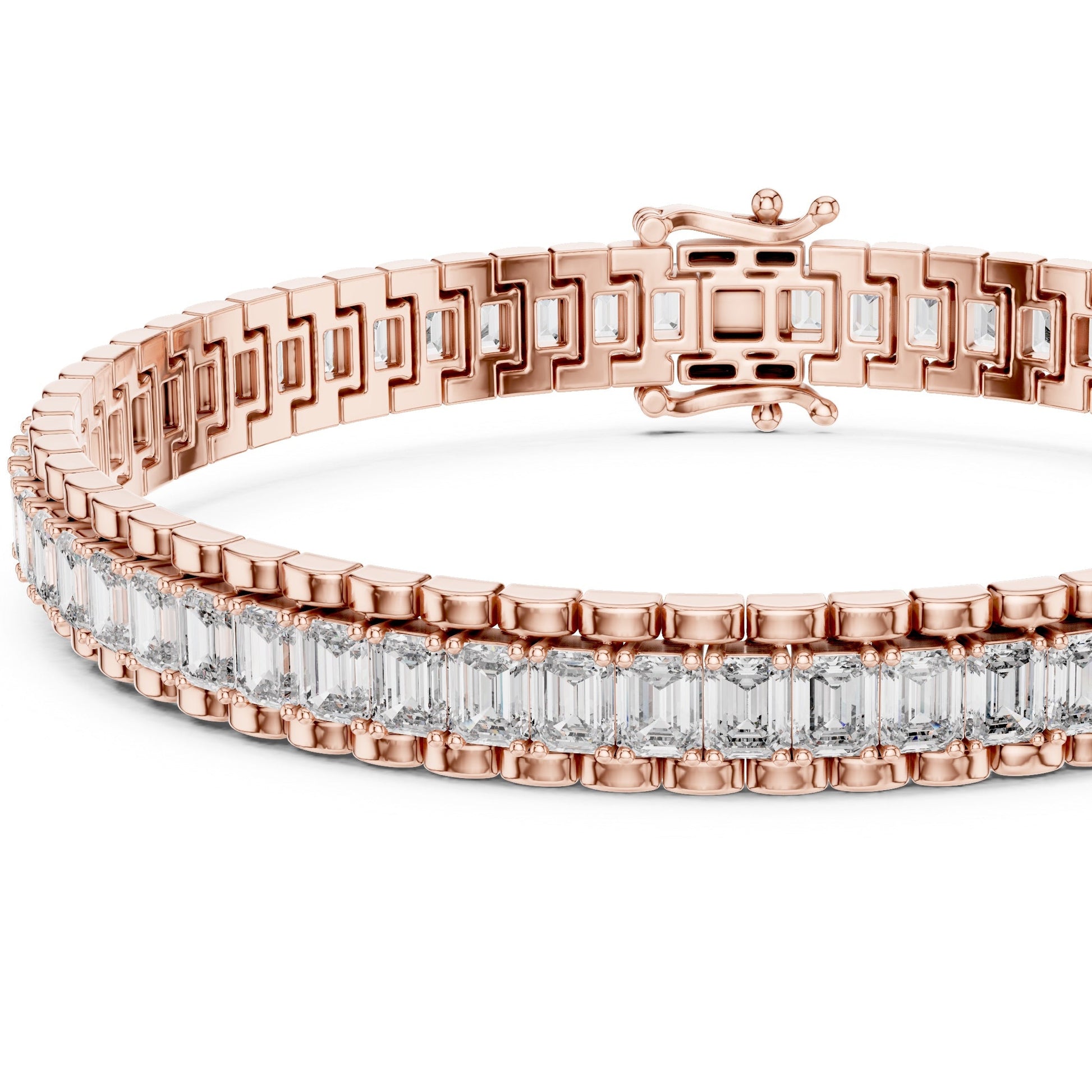 Rose gold bracelet with real diamonds on a white background