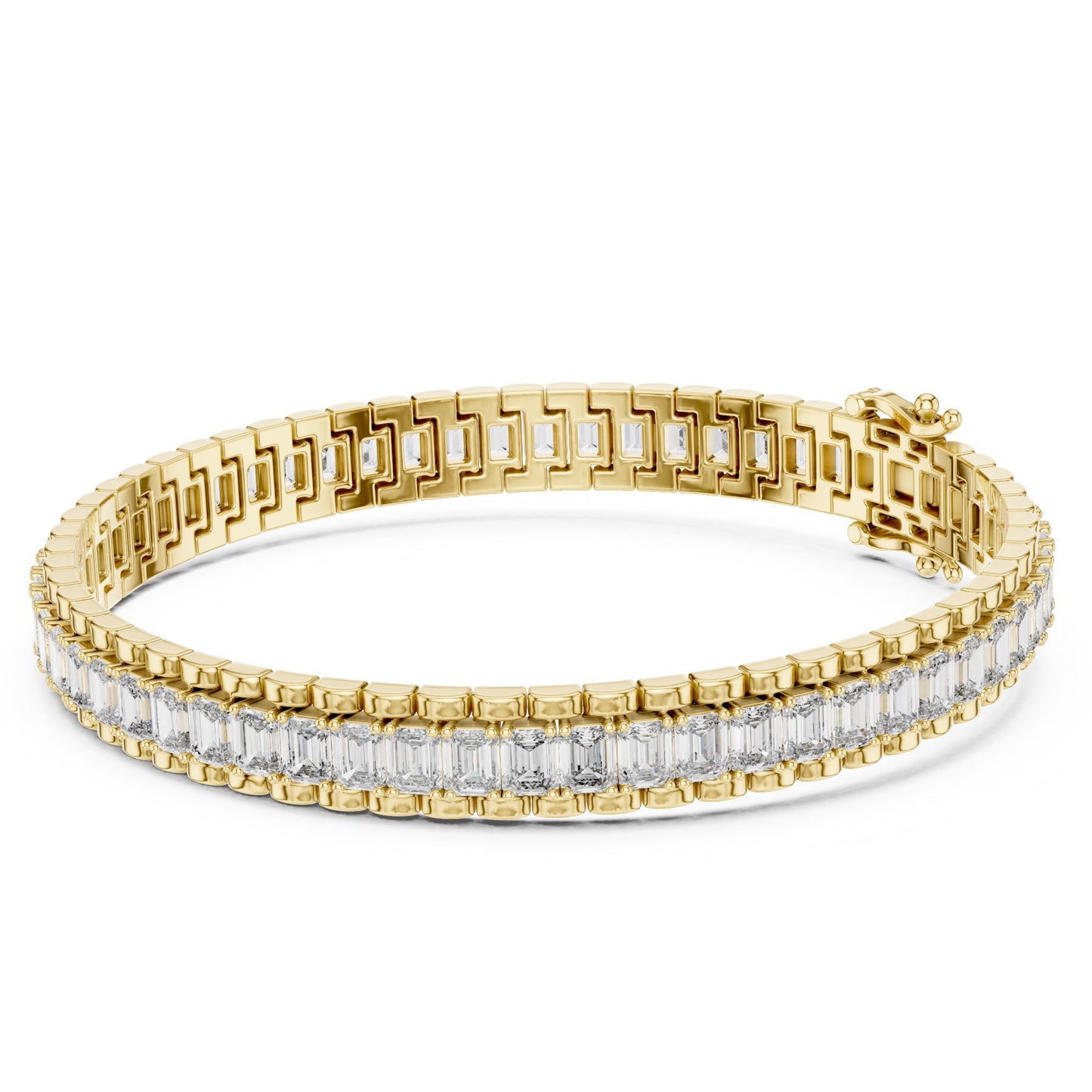 Yellow gold bracelet with real diamond accents on a white background