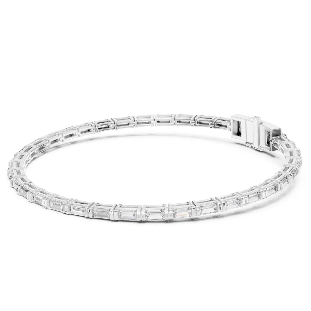 White gold bracelet with real baguette shape diamonds on a white background