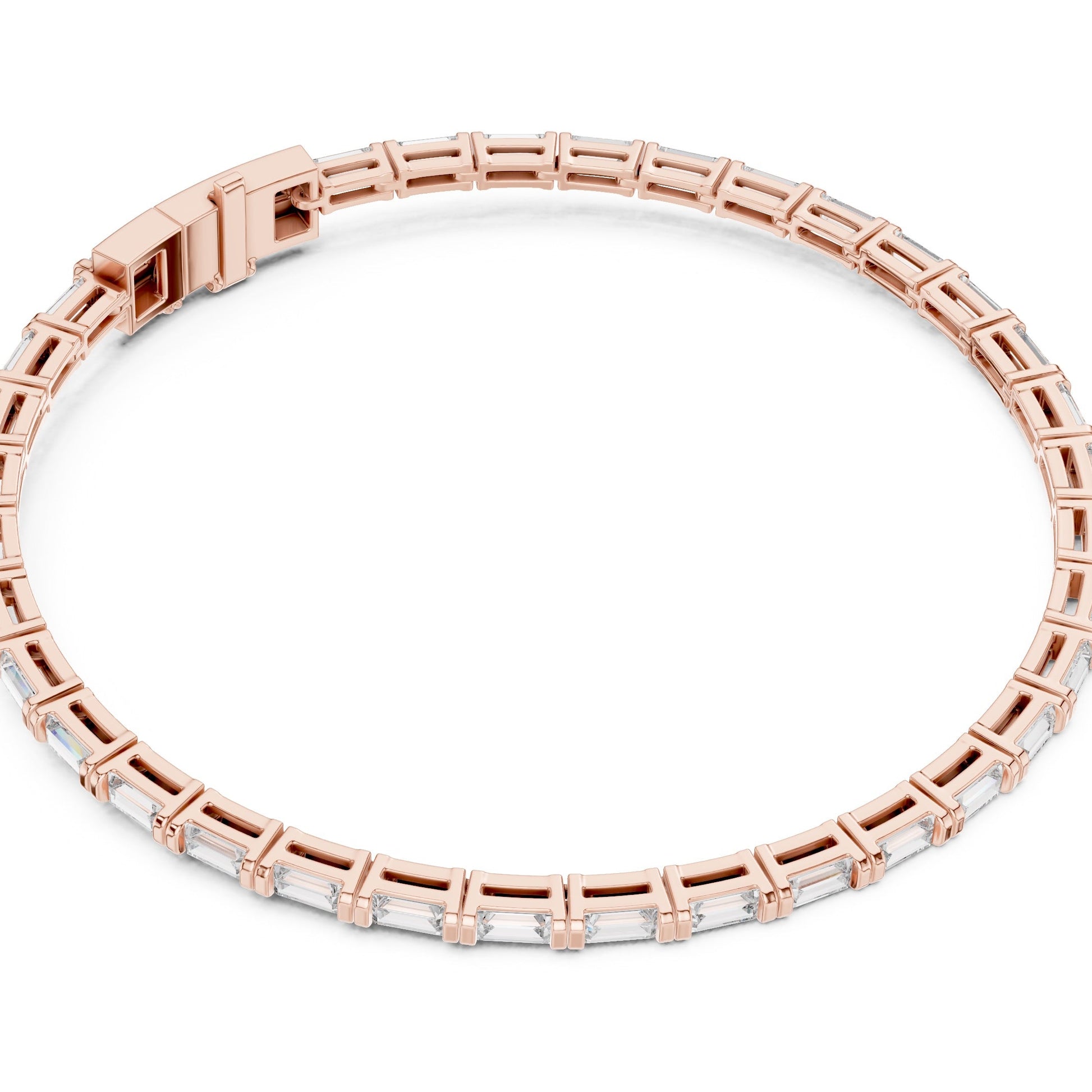 Rose gold bracelet with real diamonds on a white background