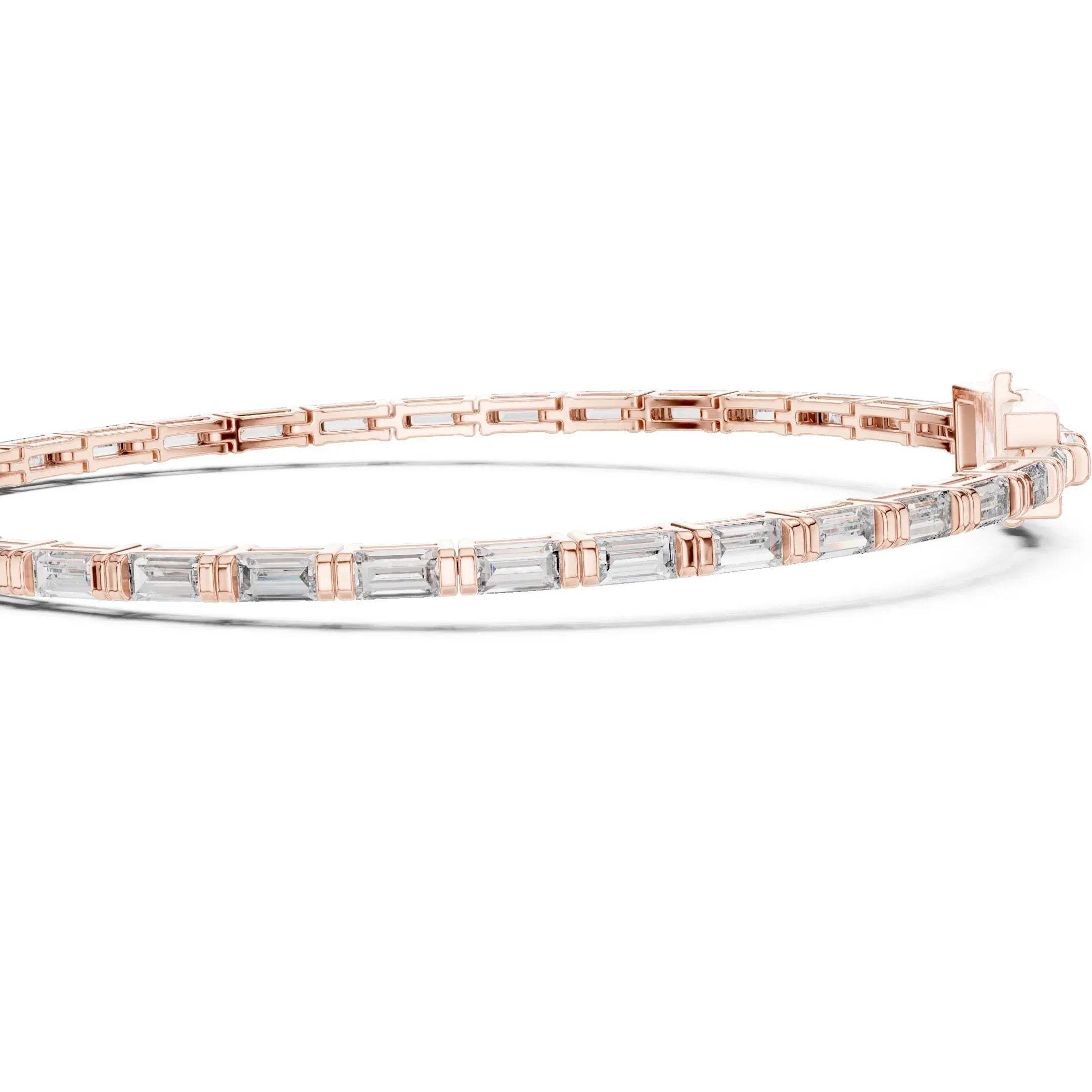 Rose gold bracelet with real diamonds on a white background