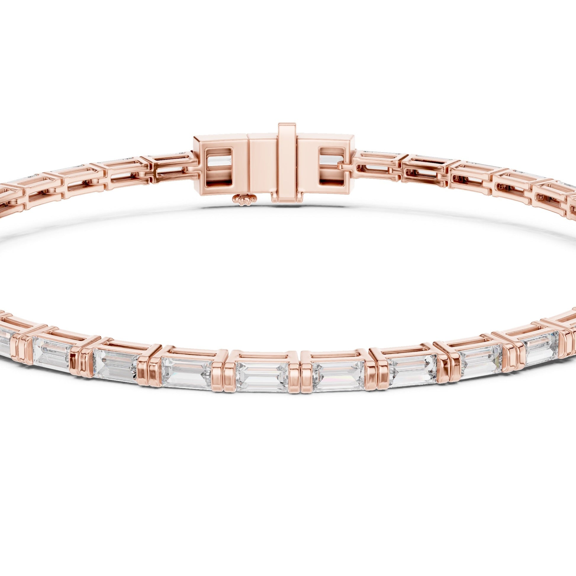 Rose gold bracelet with real diamonds on a white background