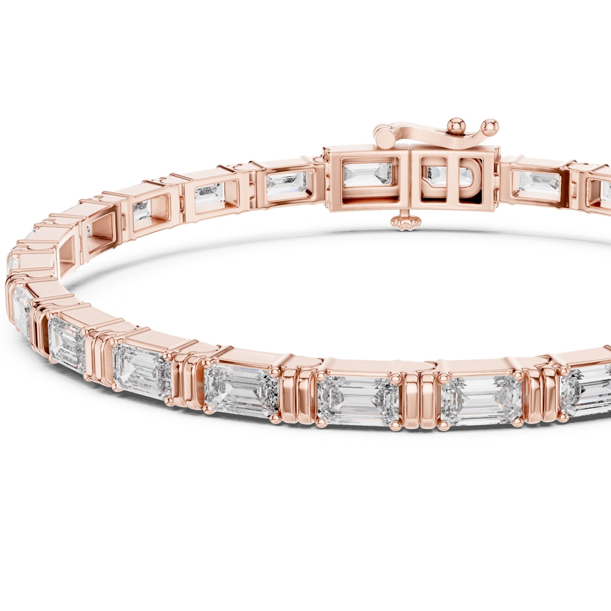 Rose gold bracelet with real diamonds on a white background