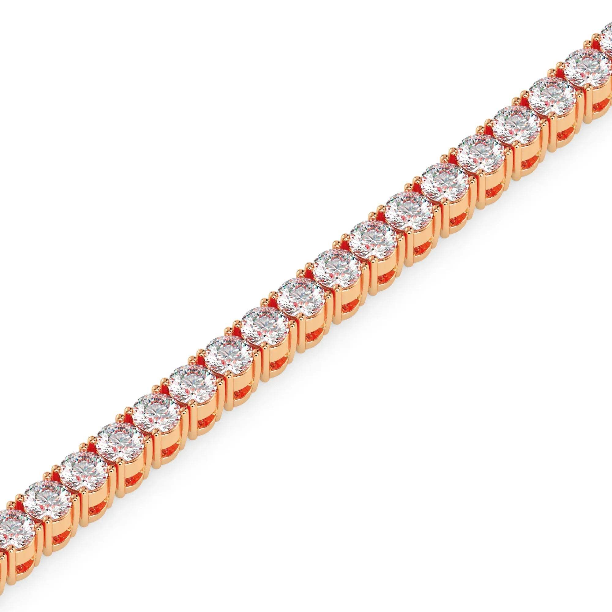Rose gold bracelet with clear diamonds on a white background