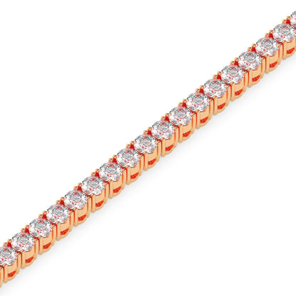 Rose gold bracelet with clear diamonds on a white background