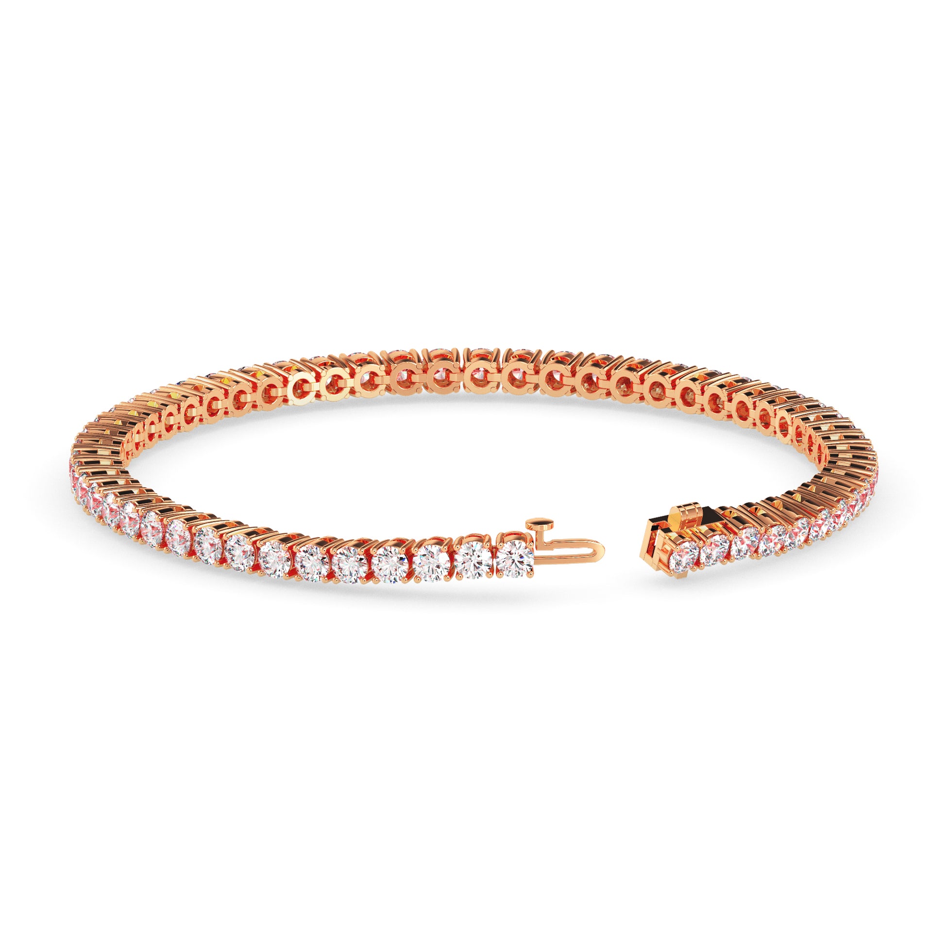 Rose gold bracelet with diamonds on a white background