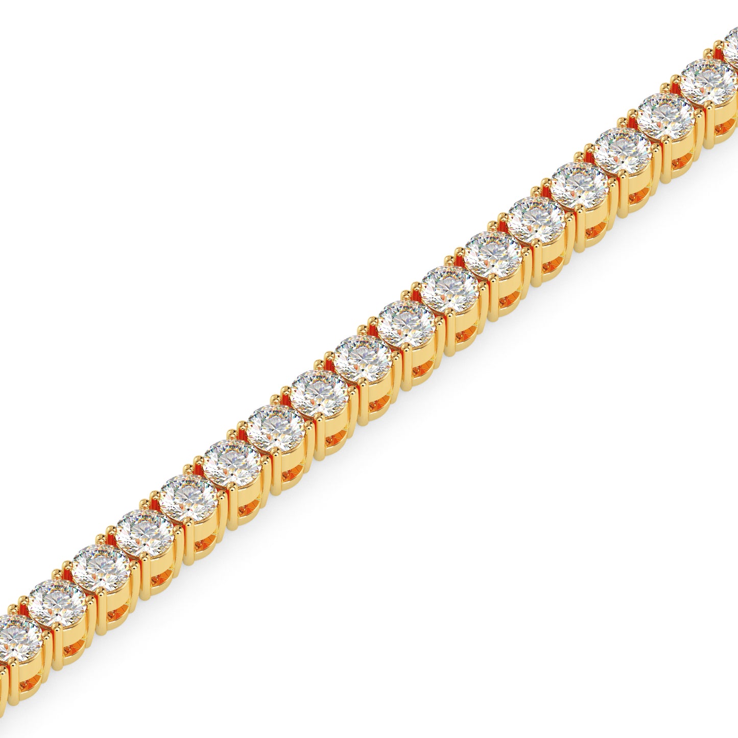Gold bracelet with clear gemstones on a white background