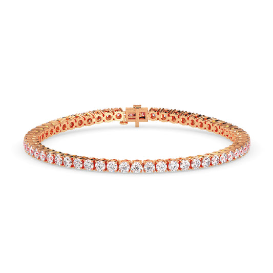 Rose gold bracelet with clear stones on a white background