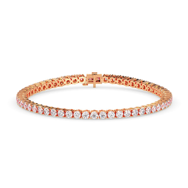 Rose gold bracelet with clear stones on a white background