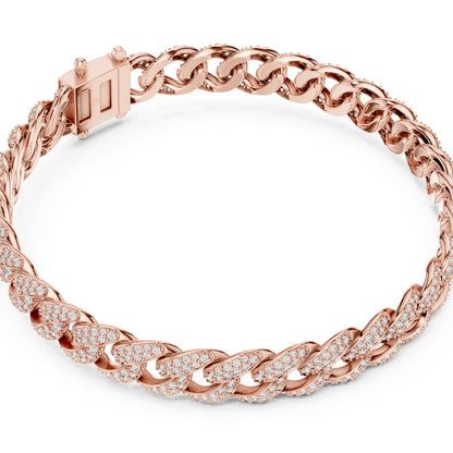 Rose gold and real diamond bracelet with chain design on a white background