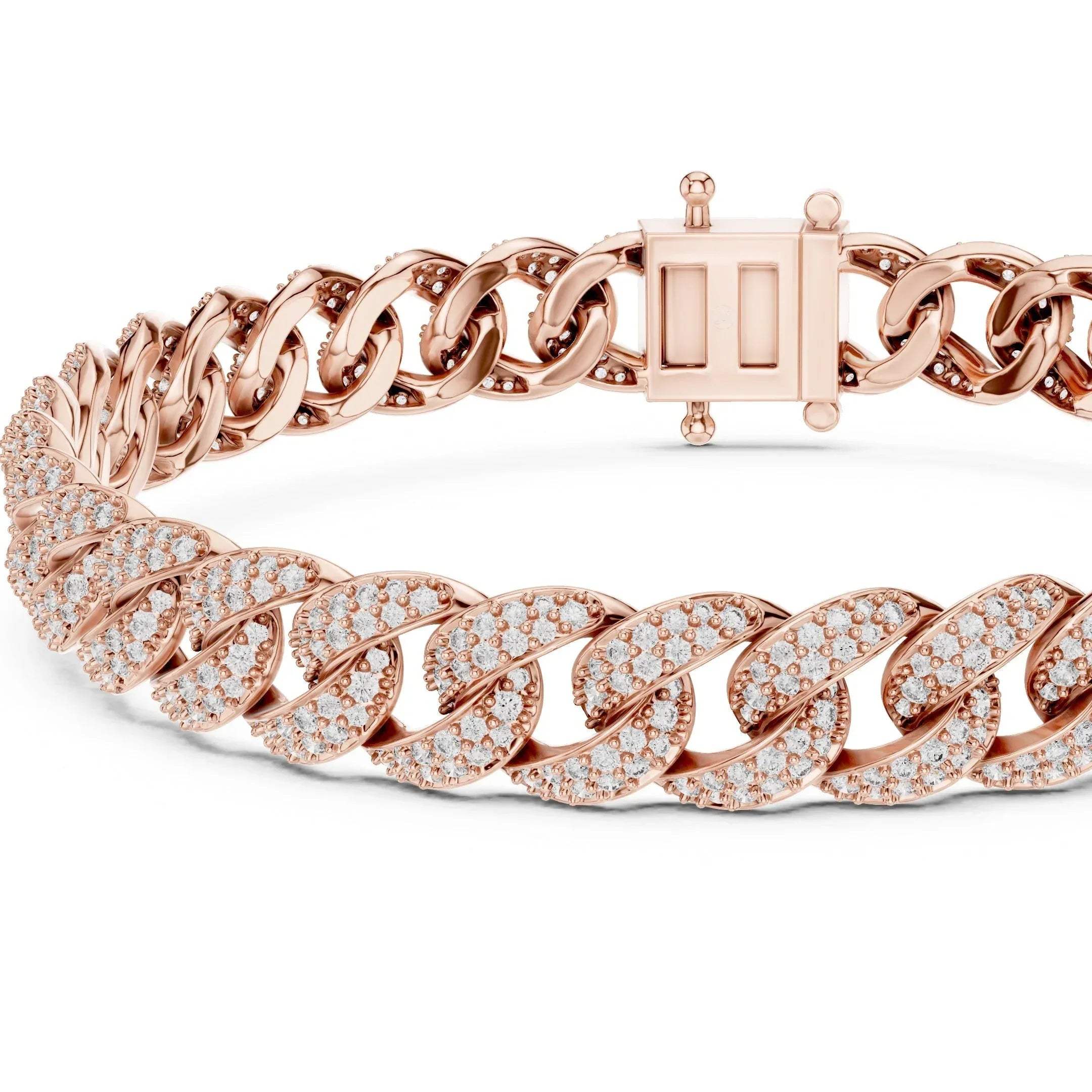 Rose gold bracelet with real diamond accents on a white background