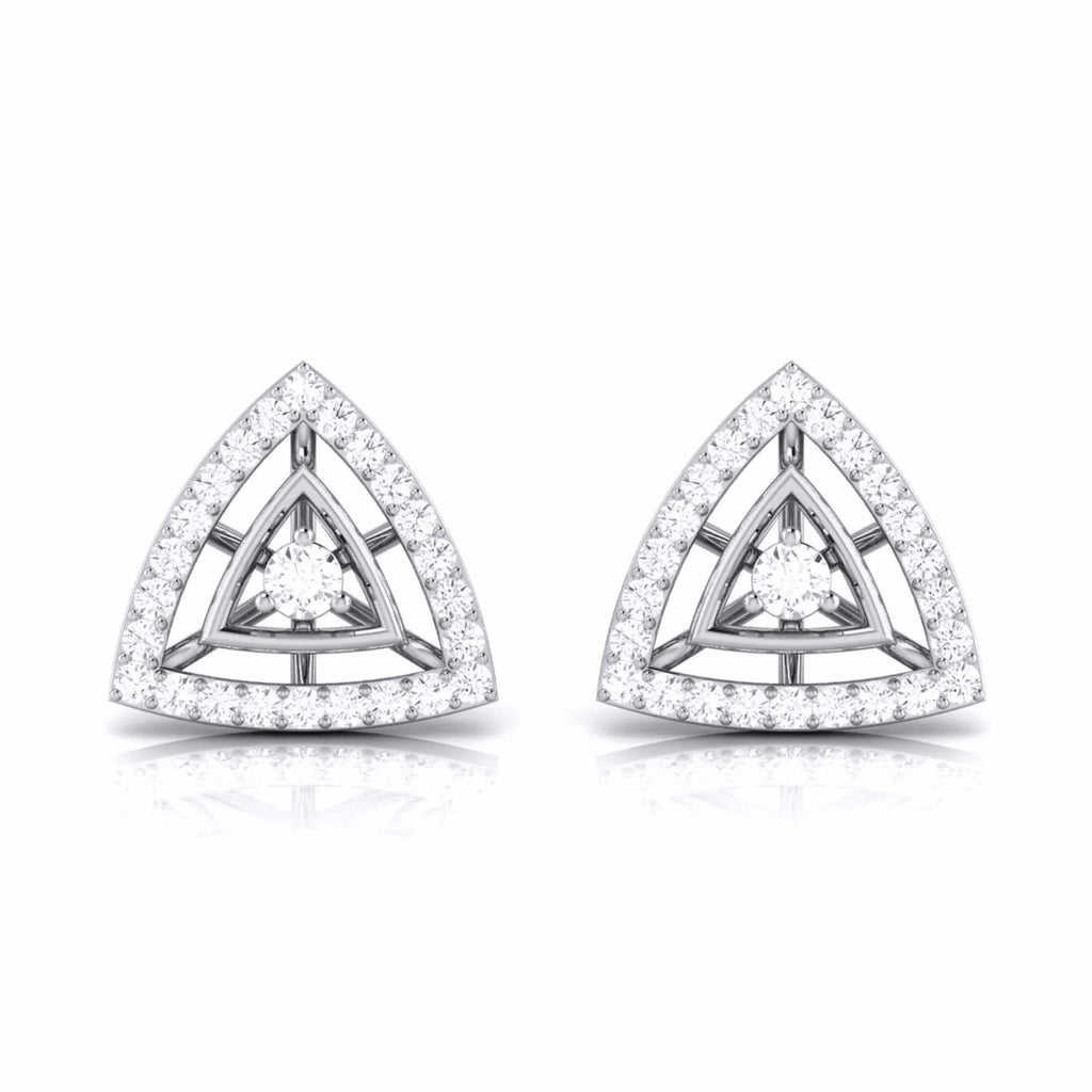 Triangular shaped diamond stud earrings on a white background