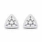 Triangular shaped diamond stud earrings on a white background