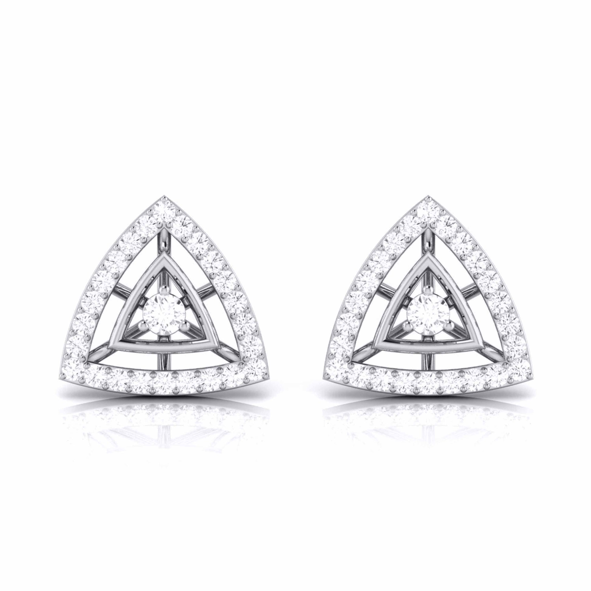 Triangular shaped diamond stud earrings on a white background