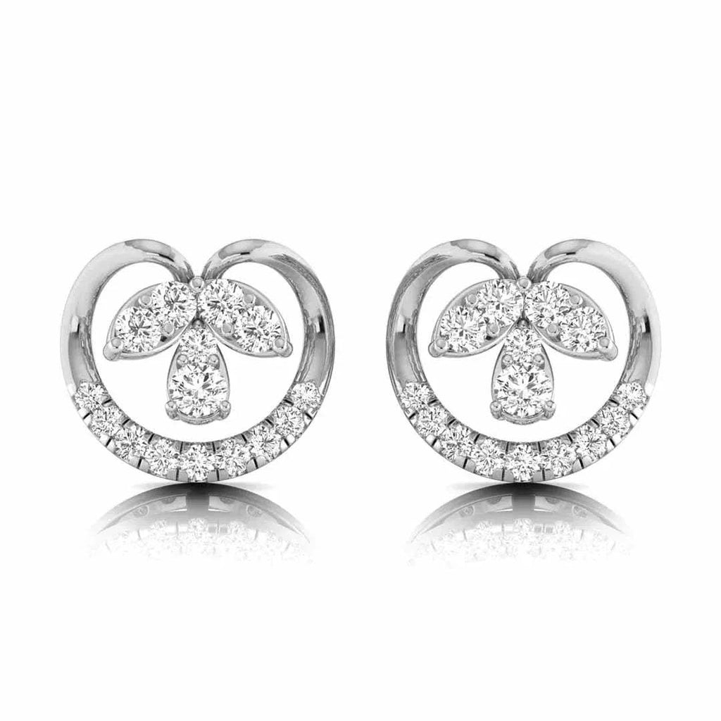 Pair of white gold stud earrings with diamond accents on a white background