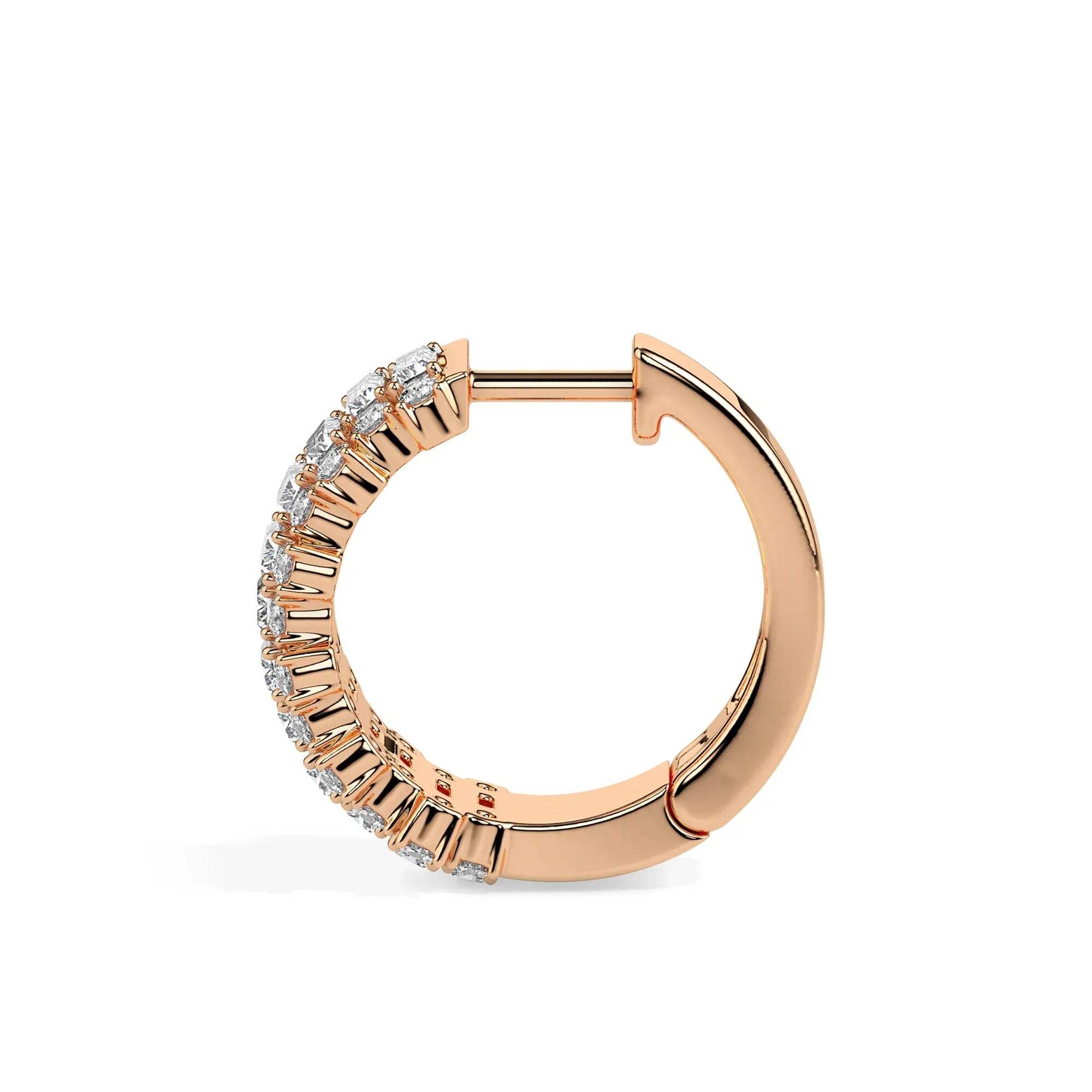 gold hoop earring with diamonds on a white background