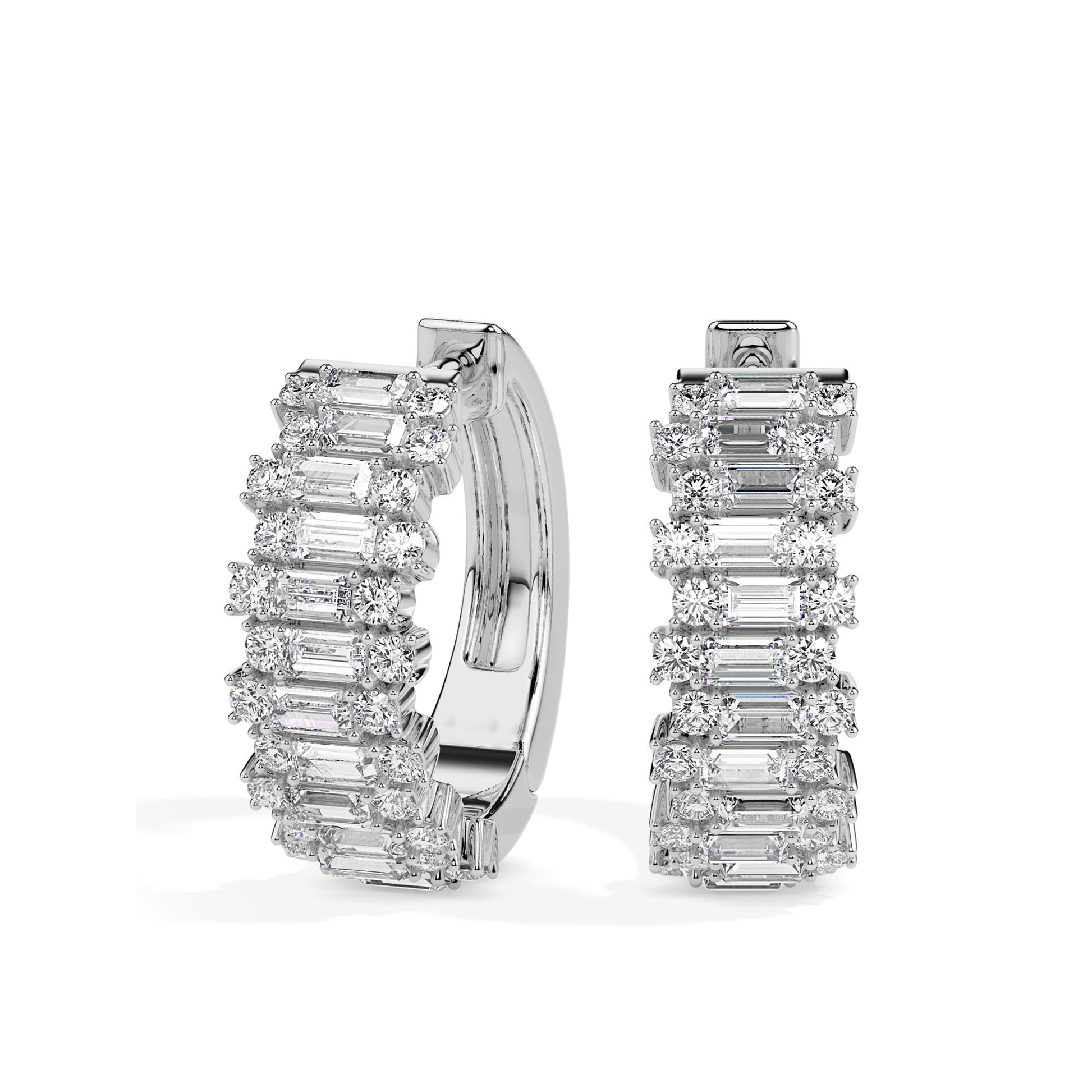Diamond hoop earrings on a white background