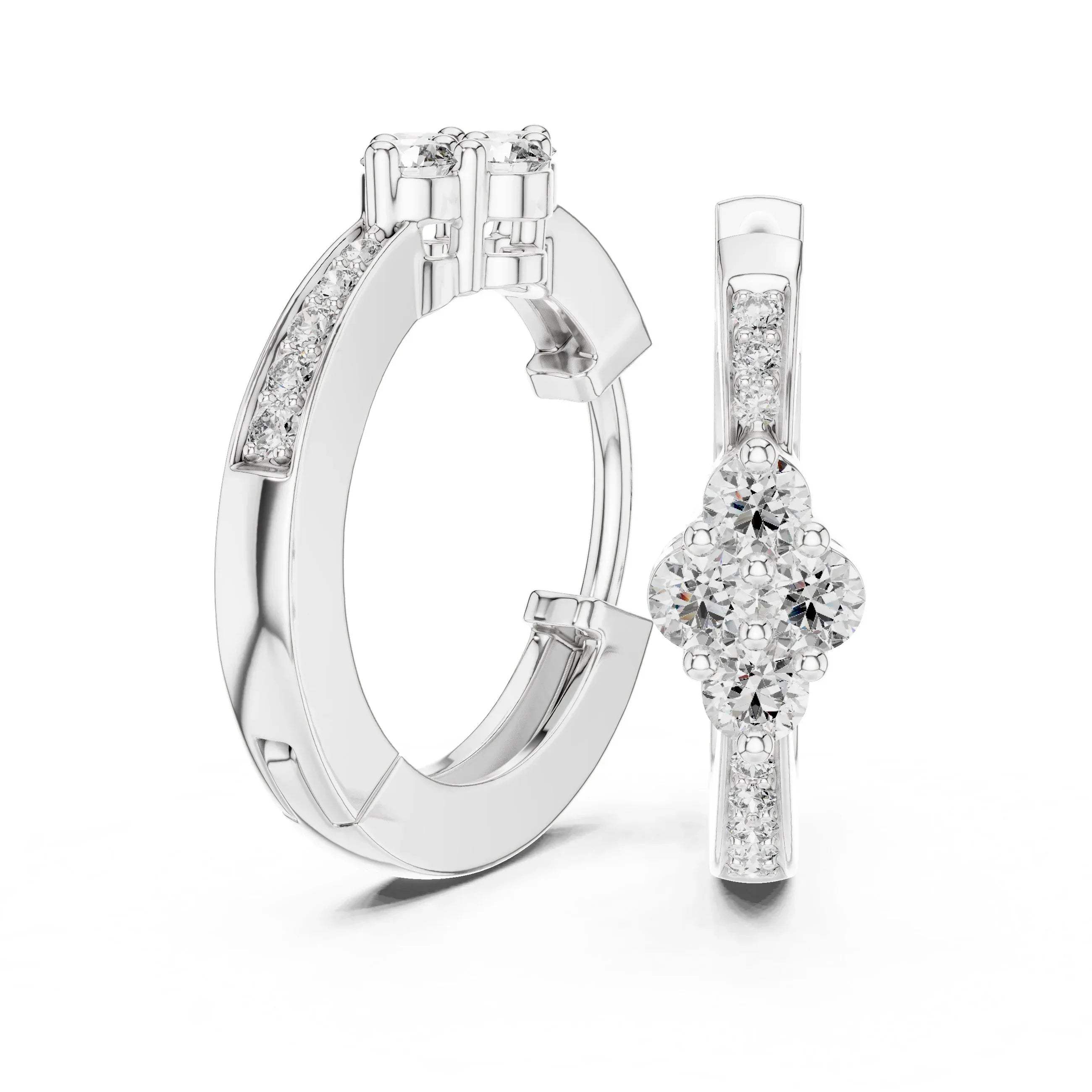 White gold & real diamond earrings on a white background