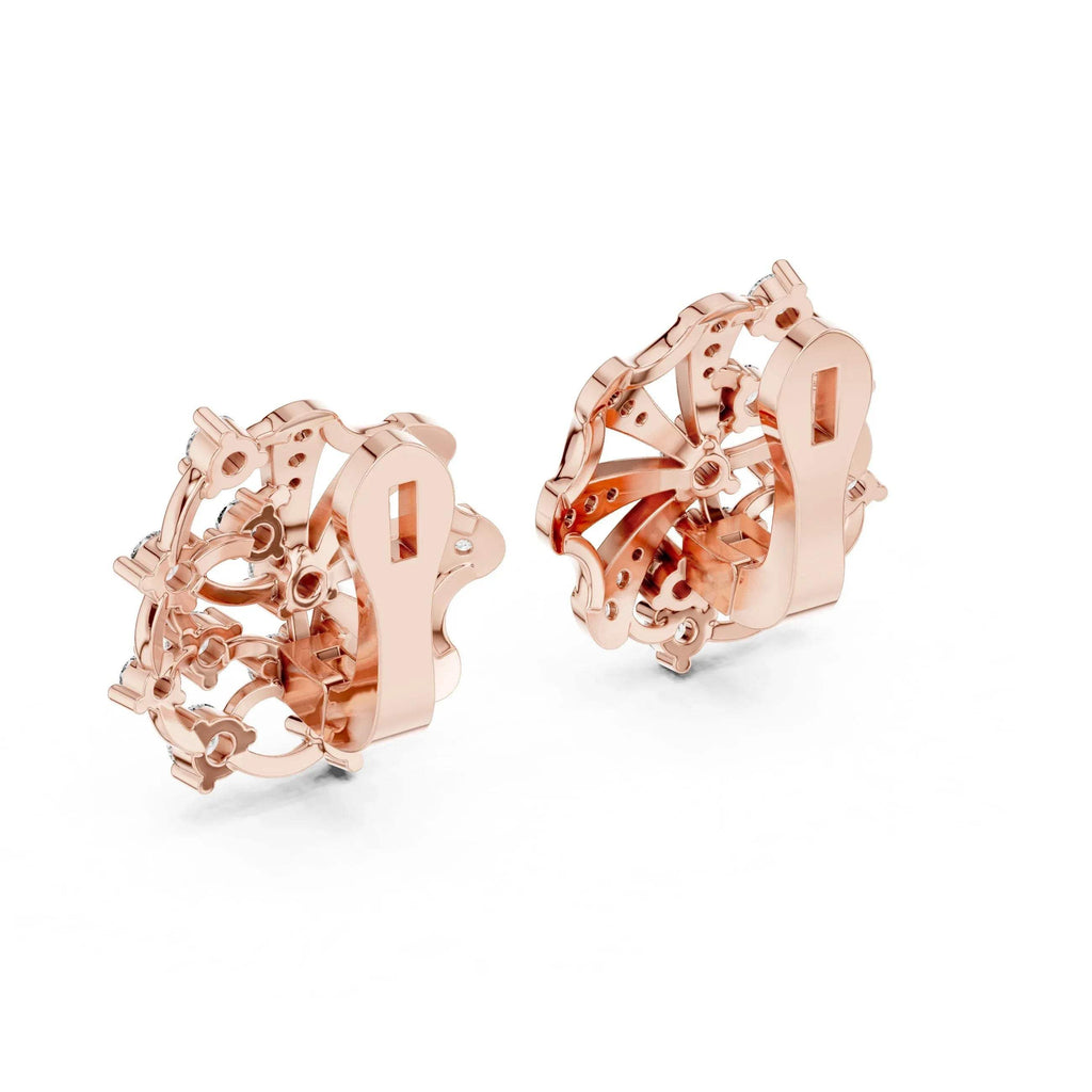 Rose gold stud earrings with real diamonds on a white background