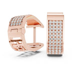 Rose gold hoop earrings with real diamond accents on a white background
