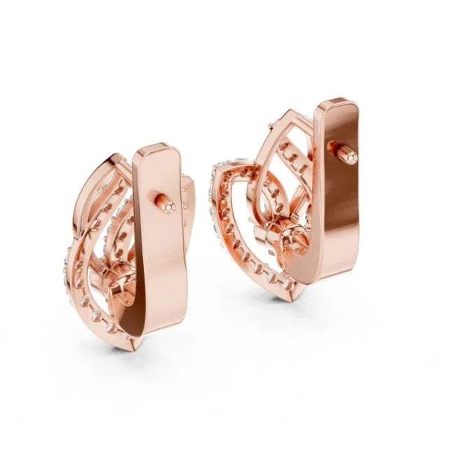 Rose gold drop earrings on a white background