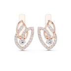 Rose gold earrings with real diamond accents on a white background