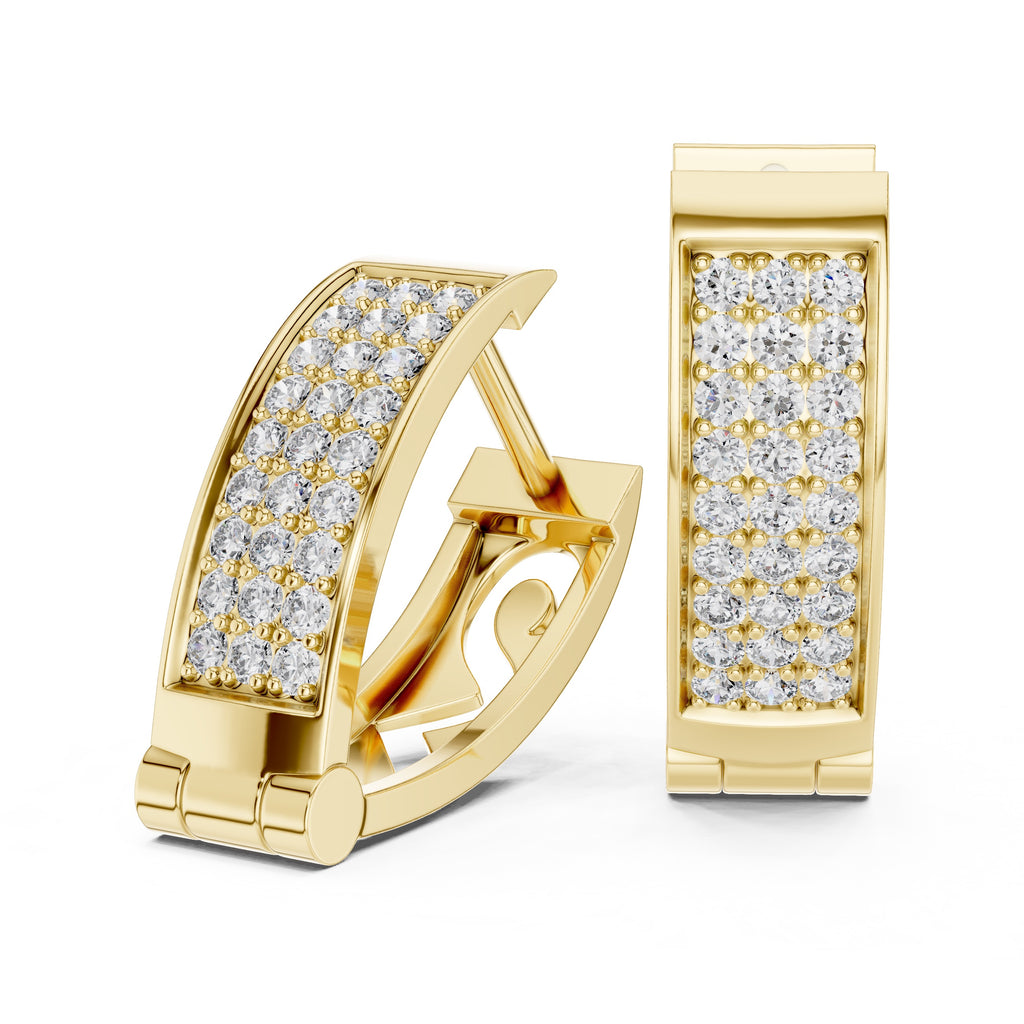 Yellow gold earrings with diamond accents on a white background