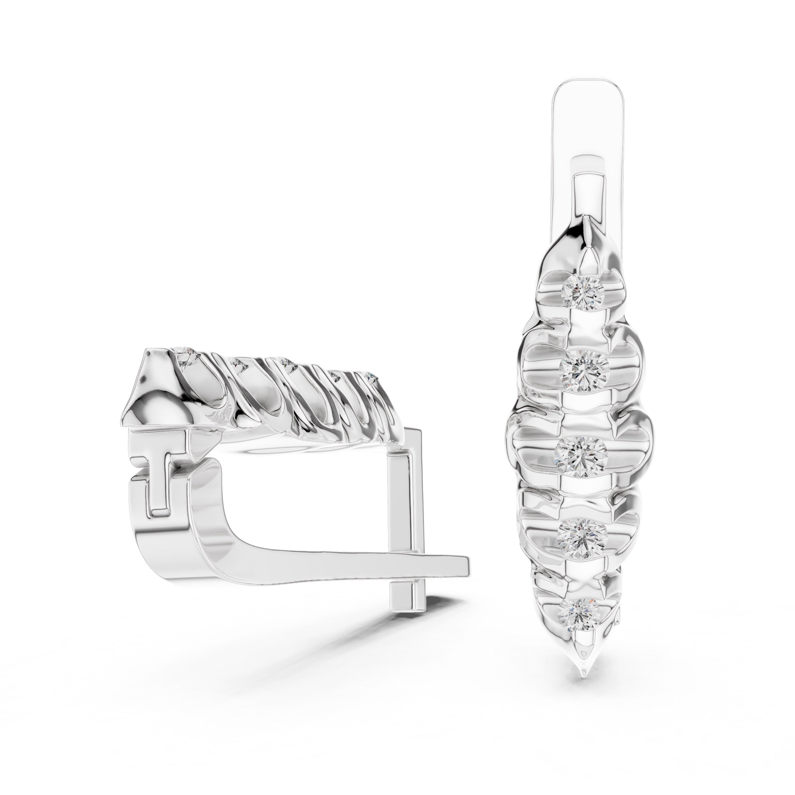 White gold earrings with diamonds  on a white background