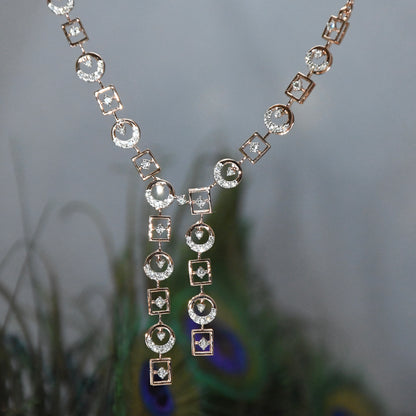 Delicate diamond necklace on a blurred natural background