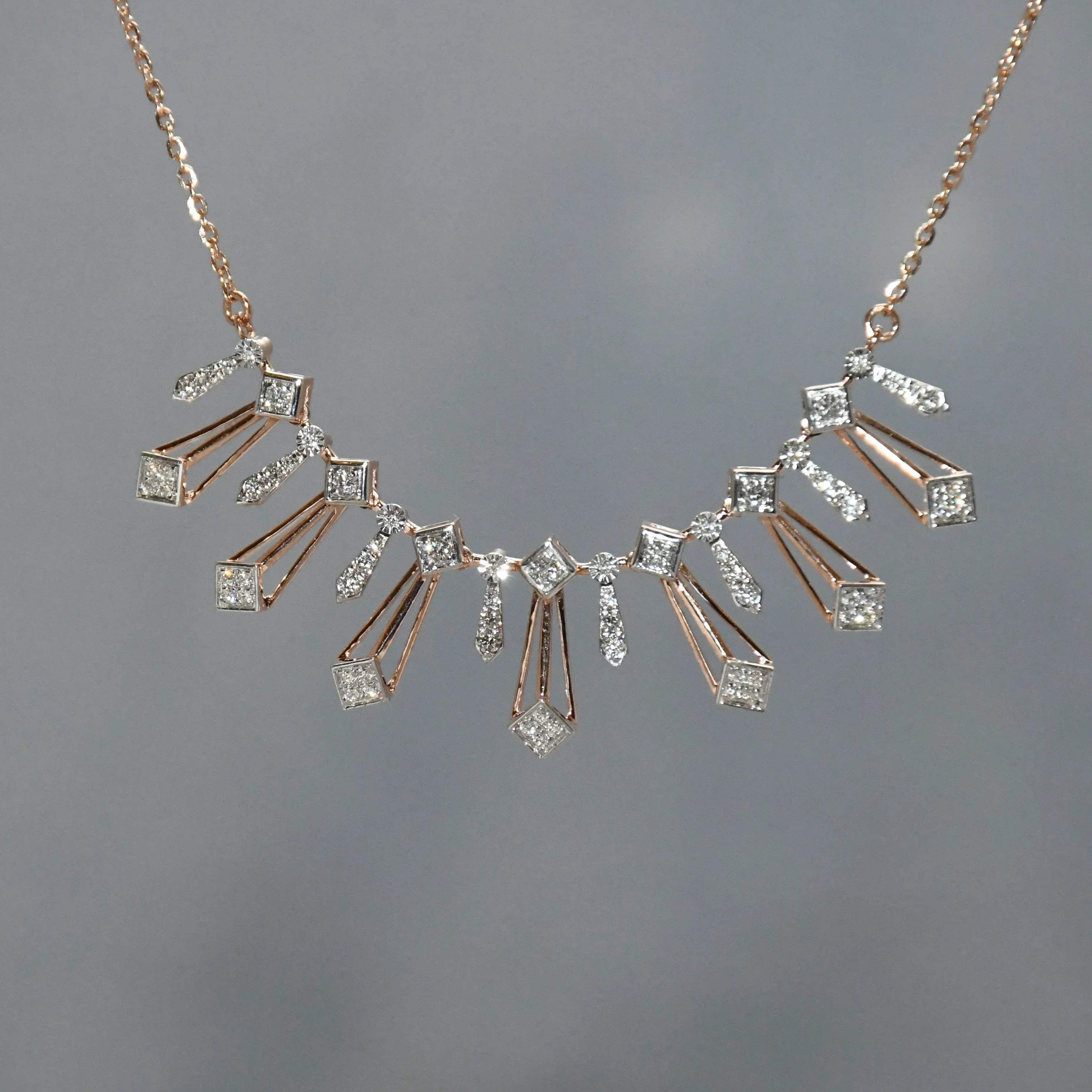 Diamond necklace on a gray background