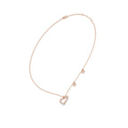 Rose gold necklace with a heart-shaped pendant on a white background