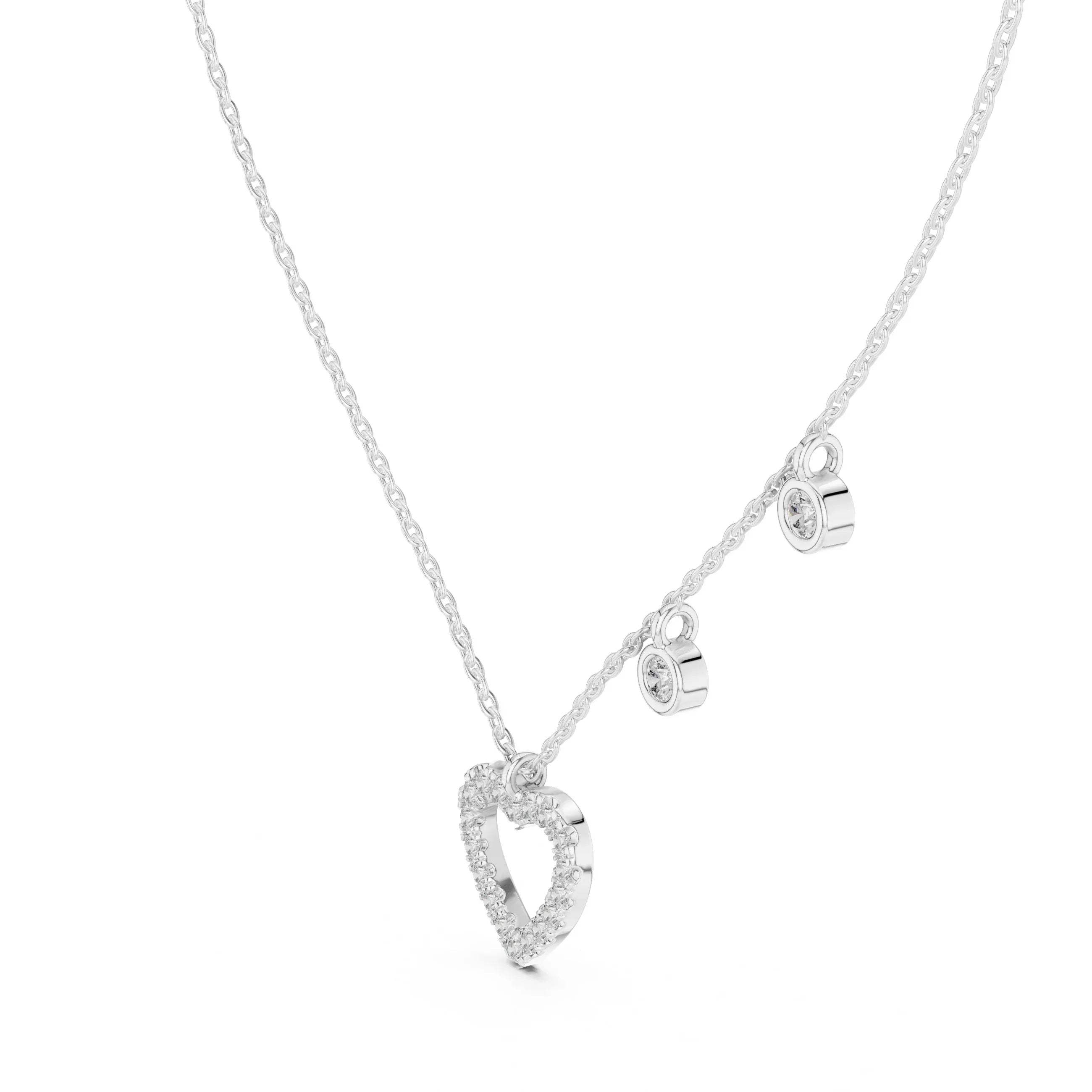 white gold diamond necklace with a heart-shaped pendant on a white background