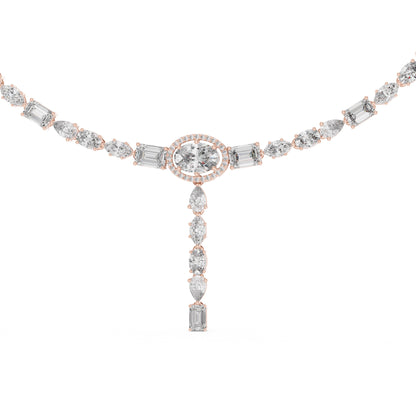 Real diamond necklace with rose gold metal on a white background