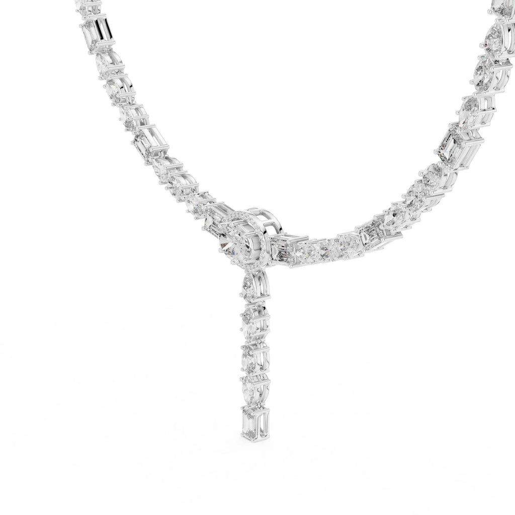Real diamond necklace with white gold metal on a white background
