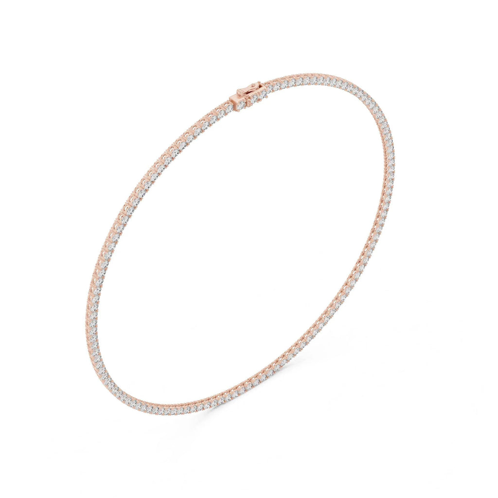 Rose gold tennis necklace with real diamonds on a white background