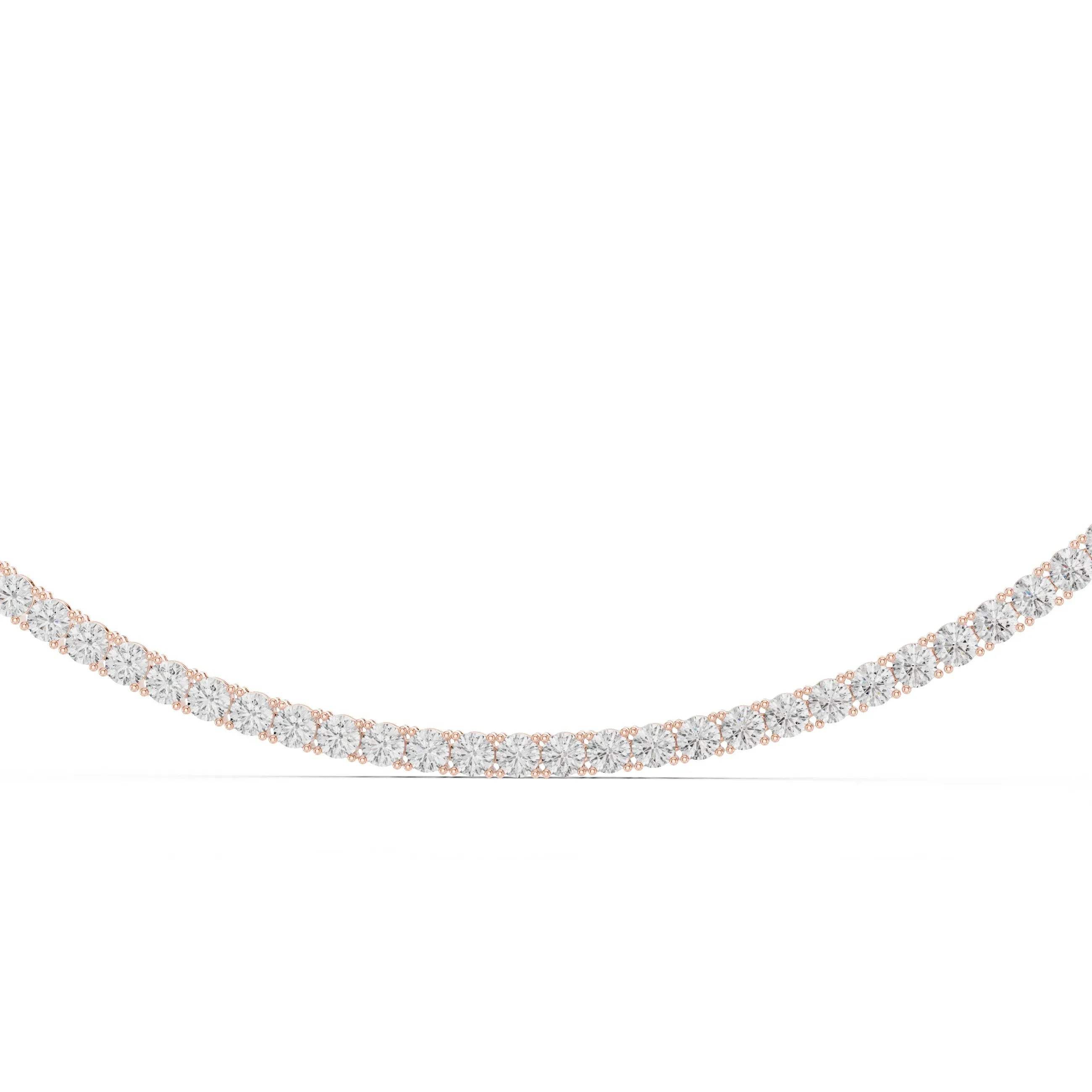 Tennis necklace with real diamonds on a white background