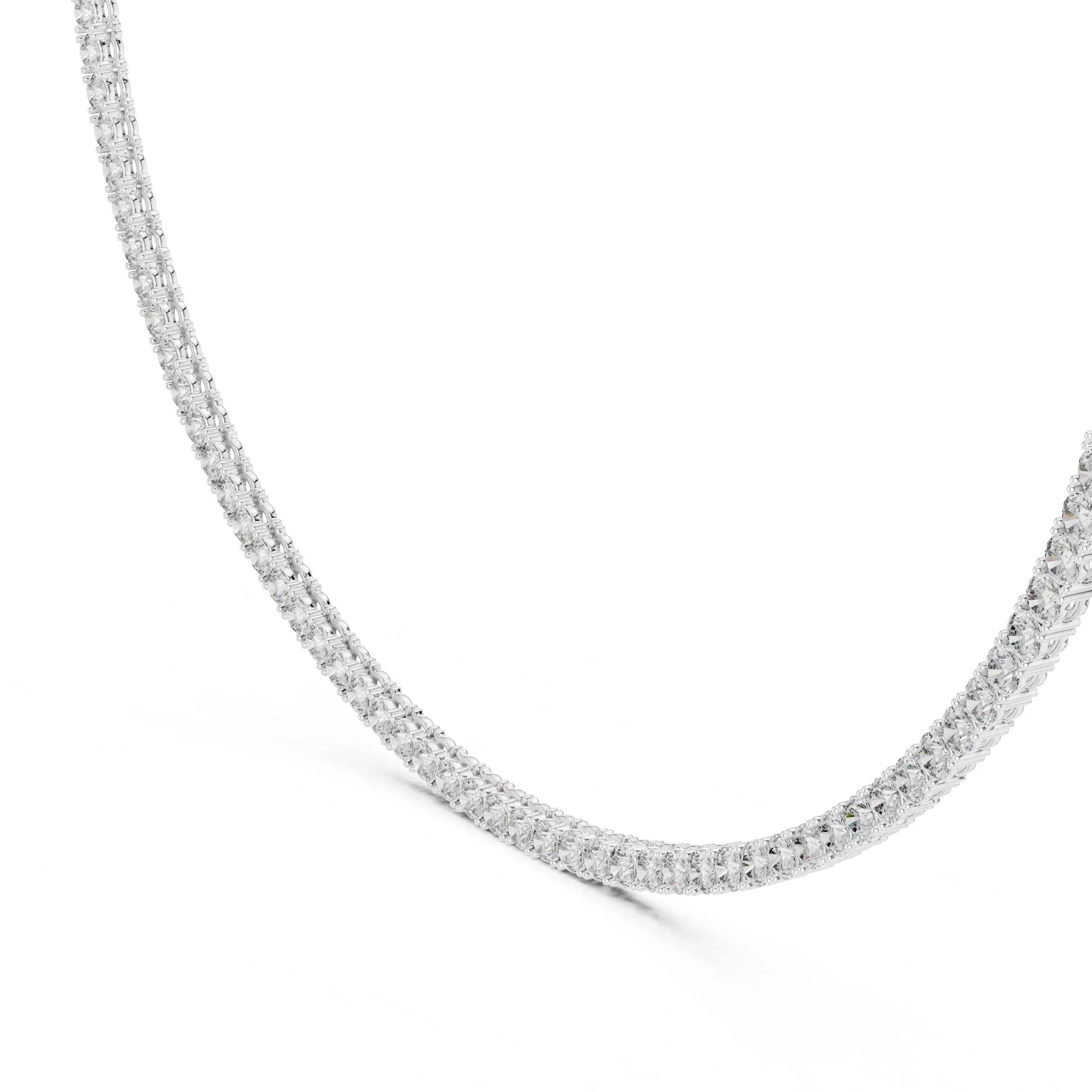 Diamond tennis necklace with white gold metal on a white background