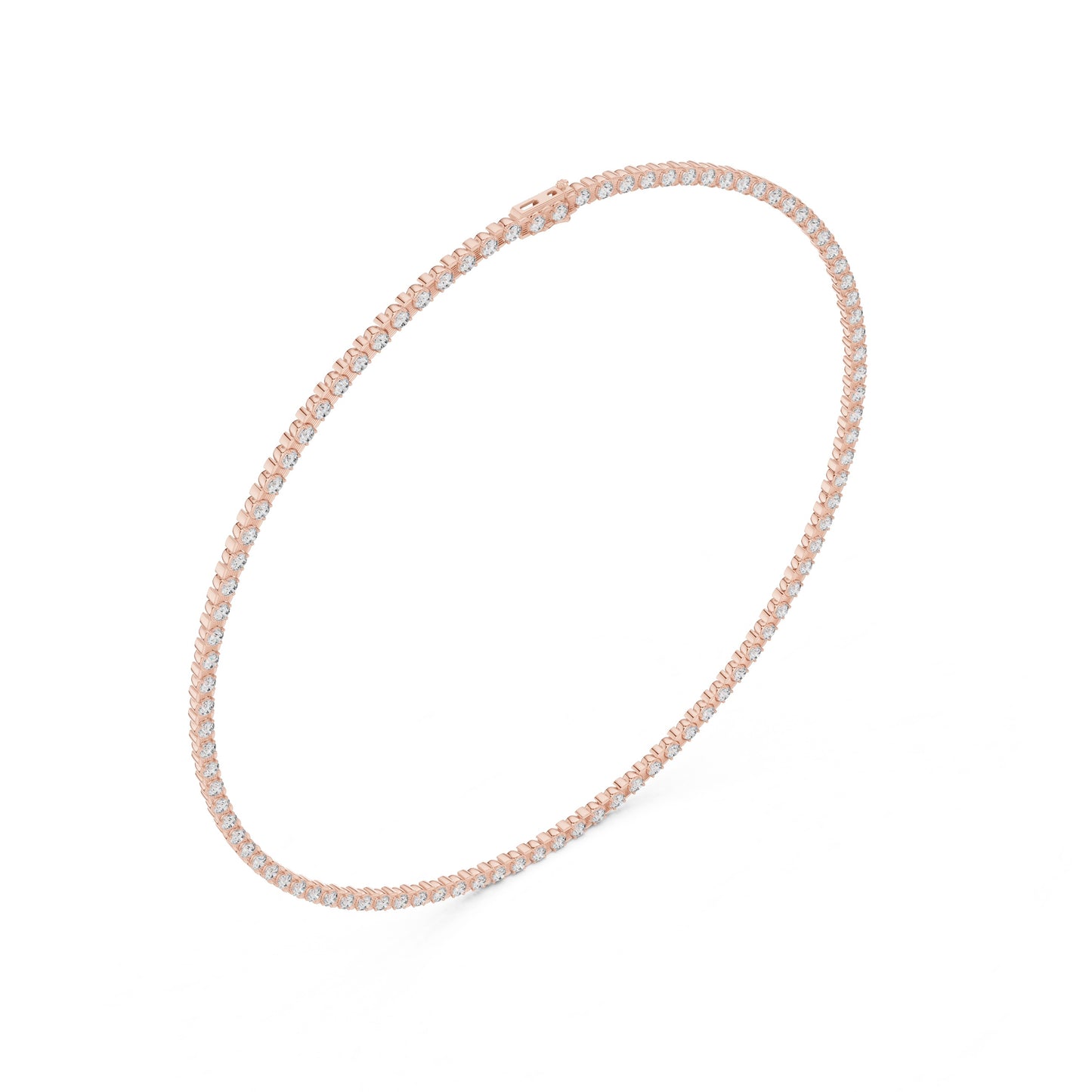 Rose gold and real diamonds necklace on a white background