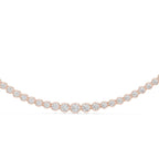 Rose gold tennis necklace with real diamonds in bezel setting on a white background