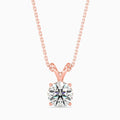 Rose gold pendant with a round brilliant-cut solitaire diamond on a delicate chain in rose gold.