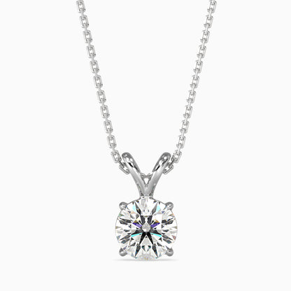 White gold solitaire diamond necklace on a white background