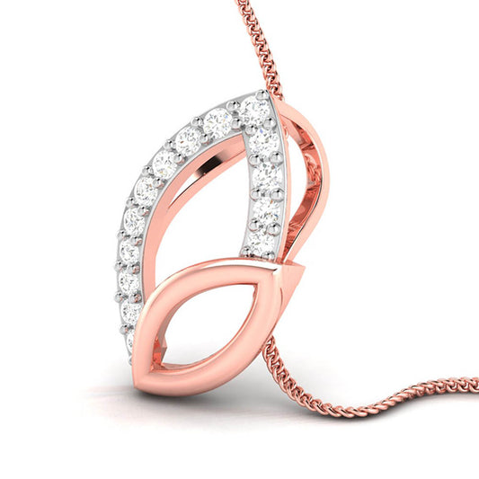 Rose gold and silver leaf-shaped pendant on a white background