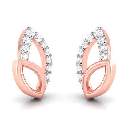 Rose gold earrings with diamond accents on a white background