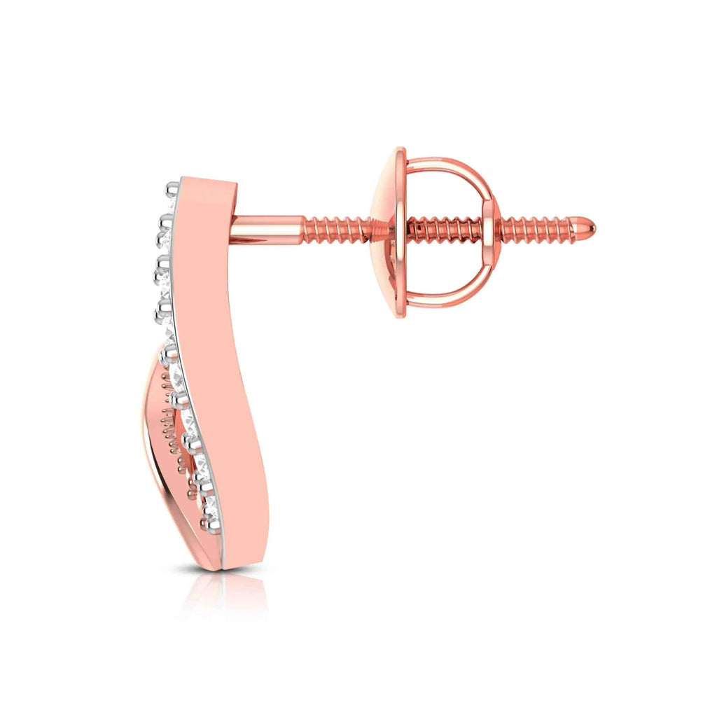Rose gold earring with clear diamond on a white background