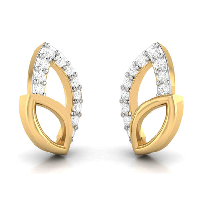 Yellow gold earrings with diamond accents on a white background