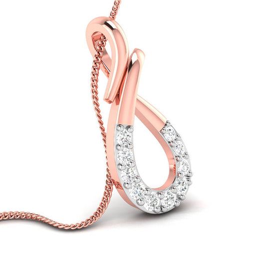Floral-inspired diamond pendant with round solitaire center stone and halo of small diamonds in elegant gold setting