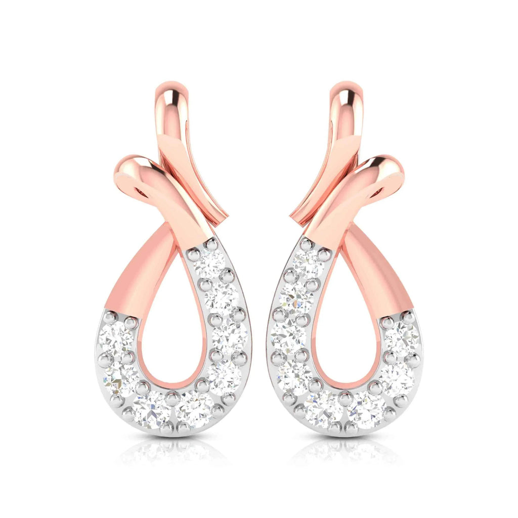 Rose gold diamond earrings on a white background