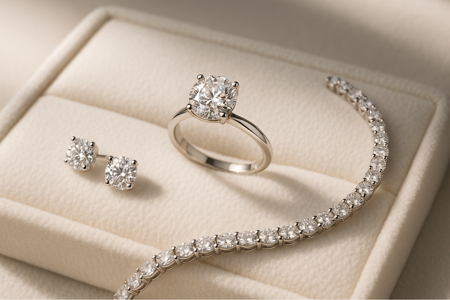 Diamond ring , Earrings, Bracelet image in single frame 