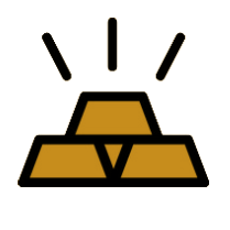 Gold ingot icon with a bright light effect