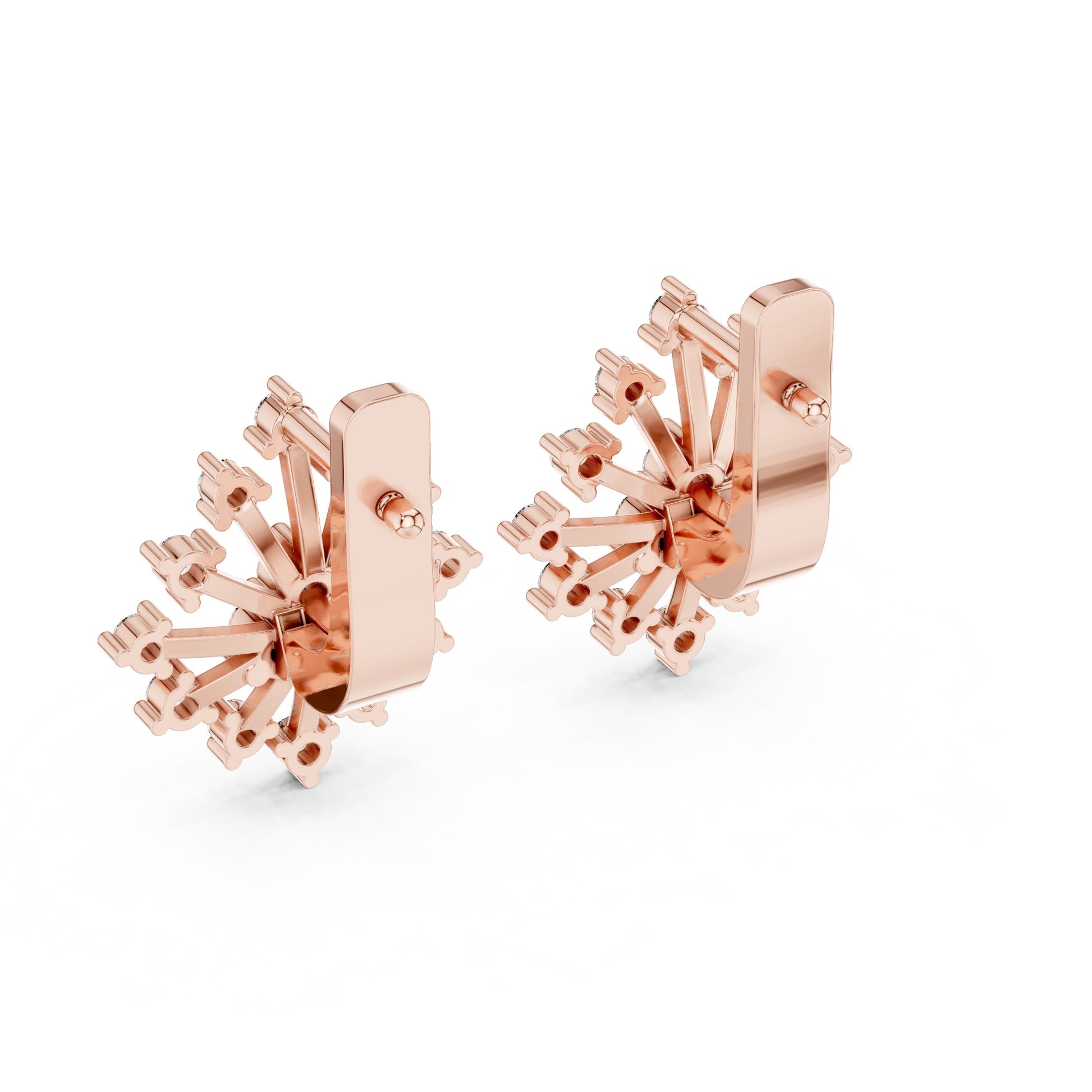 Rose gold and lab grown diamond earrings on a white background